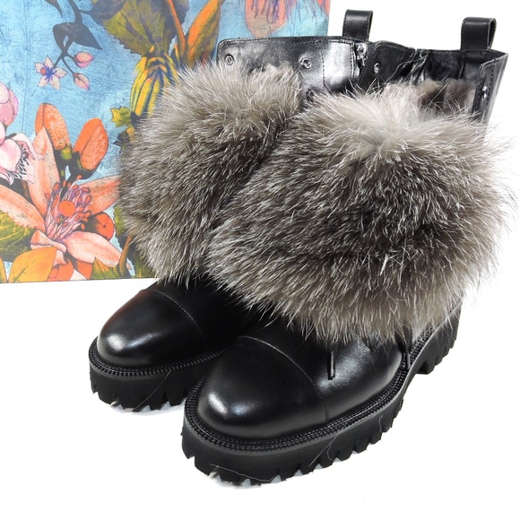 ALESSANDRO DI MARIA 🇮🇹 WOMEN'S BLACK LEATHER & FUR WINTER FASHION BOOTIE - Picture 9 of 9